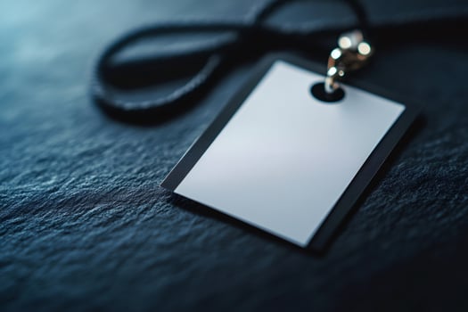 Blank white id card sitting on dark stone surface photo