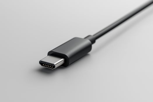 Close-up of a black usb type-c cable connector on a gray background photo