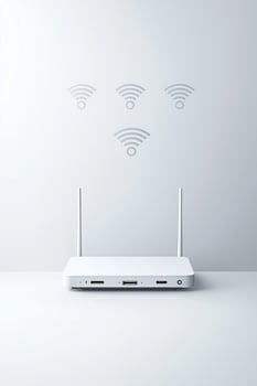 Modern white wi-fi router with signal bars on a minimalist background photo