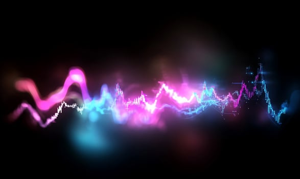 Abstract vibrant light streaks and particles on black background. photo