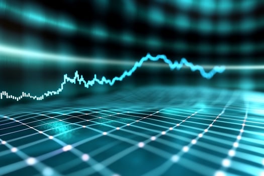 Abstract stock market graph showing growth on a digital grid. photo