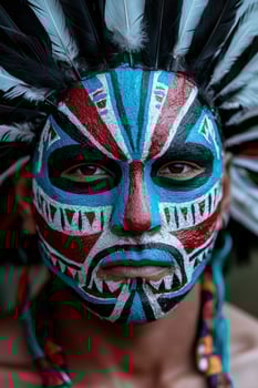 Person with colorful face paint and feathers photo
