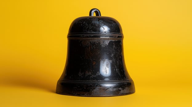 A vintage metal bell on a yellow background photo