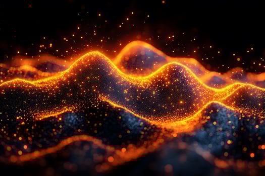 Abstract Glowing Waveforms with Orange Particles in Dark Digital Landscape photo