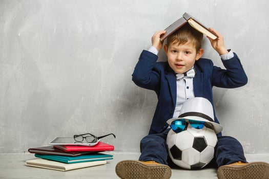 stylish little boy. Little child in glasses. Success, bright idea photo