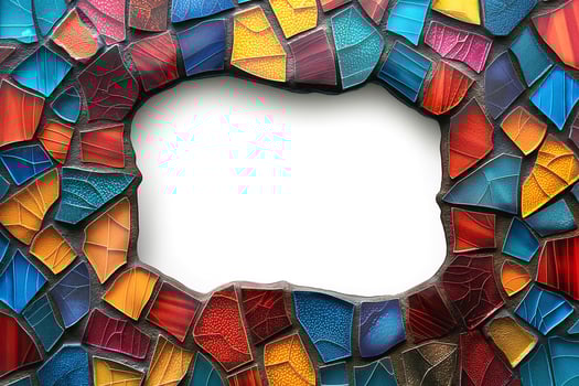 Colorful mosaic frame with vibrant hues of red, blue, and yellow, perfect for showcasing cherished memories. photo