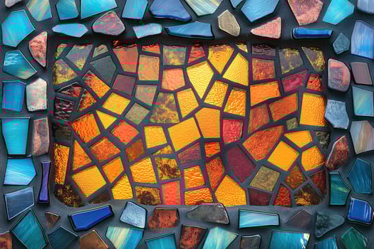 Colorful mosaic artwork showcases vibrant pieces in various shapes and textures, creating a stunning visual display. photo
