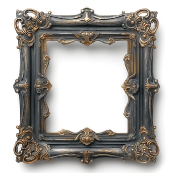 An ornate vintage frame with intricate carvings in dark and gold tones, exuding elegance and charm. photo