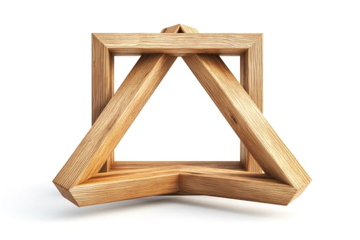 A geometric wooden sculpture featuring a triangular shape, embodying modern design aesthetics. photo