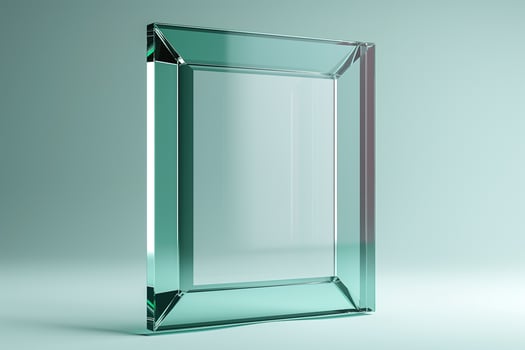 Elegant abstract glass frame reflecting light in soft pastel tones. photo