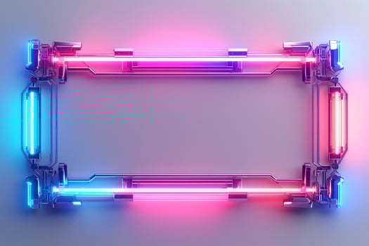 A vibrant neon frame with a mix of blue and pink glowing lights, perfect for digital displays or modern designs. photo