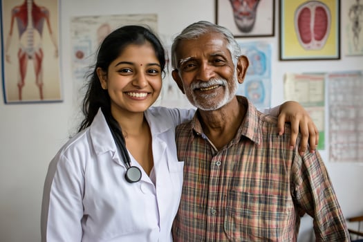 Happy Young Doctor and Senior Patient in a Medical Setting photo