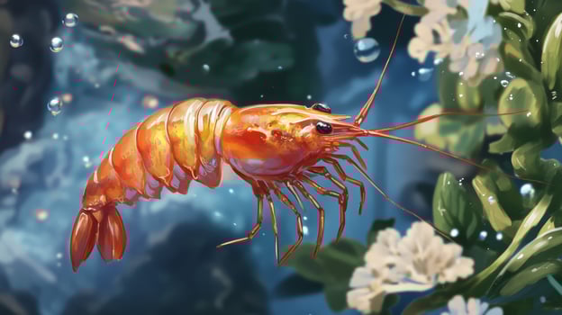 Vivid Underwater Shrimp Scene with Lush Marine Vegetation photo