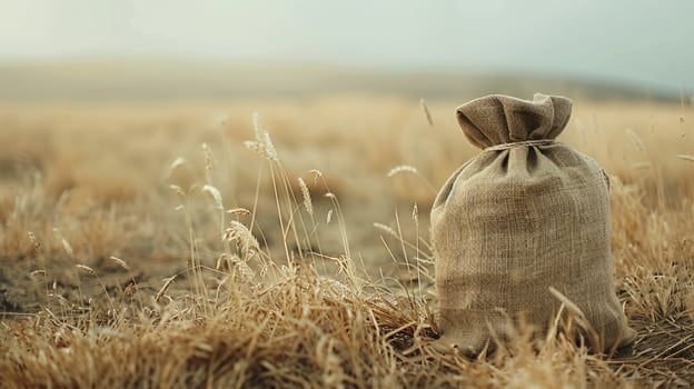 A bag of wheat in the wheat field harvest photo
