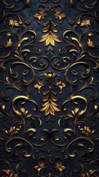 Elegant wall design featuring intricate gold and black floral patterns photo