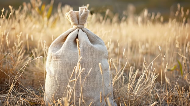 Harvest bag in the wheat field photo