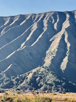 Rugged Mountain Landscape with Grassy Foreground. Bromo National Park. photo