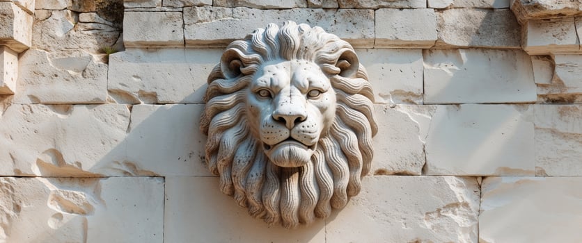 Ancient Lion Head Carving On Historical Fortress Wall photo