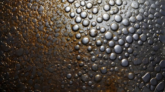 A macro shot of rough welding beads scattered across a steel surface. photo