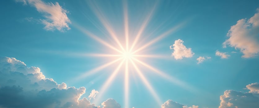The sun shines brightly in the sky photo
