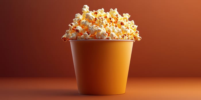 Delicious popcorn served in an orange container against a warm background during movie night photo