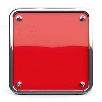 A glossy red square sign with a sleek metallic frame, perfect for custom messaging. photo