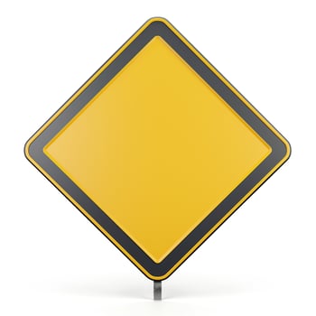 A blank yellow road sign stands alone, ready for new instructions, set against a clean white background. photo