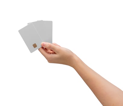 hand holding a blank credit card, ideal for showcasing promotional offers, financial services, and photo