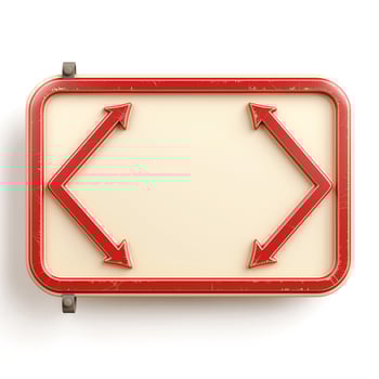 A vintage-style signage with red arrows pointing left and right against a cream background. photo