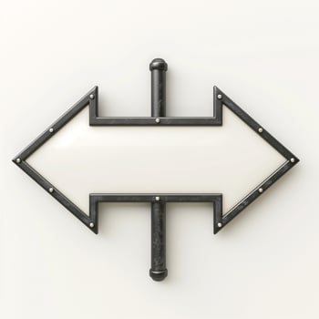 A metallic arrow sign pointing both left and right, showcasing a playful design and contrasting colors. photo