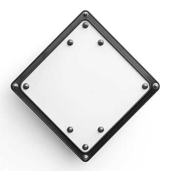 A blank, diamond-shaped sign with a metallic border and screws, perfect for customization. photo