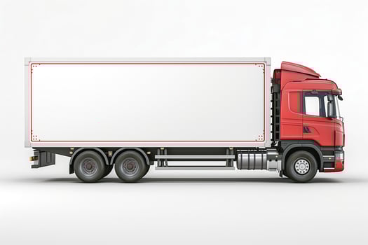 A red delivery truck with a blank cargo area, ideal for advertising and transportation. photo