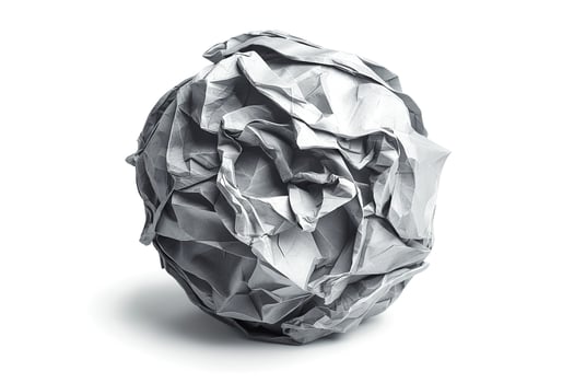 A crumpled paper ball on a clean white background, showcasing texture and form. photo
