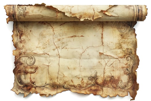 Aged parchment scroll with intricate borders, showcasing a vintage and historical feel. photo