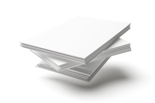 A stack of crisp, white sheets of paper floating elegantly against a soft white background. photo