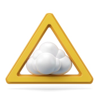 A whimsical yellow triangle with white cloud-like spheres inside, symbolizing creativity and playfulness. photo