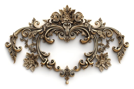 Intricate vintage floral ornament in gold and cream, beautifully designed for elegance and sophistication. photo