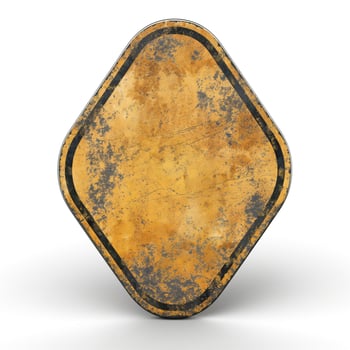 A vintage, worn-out diamond-shaped sign with a rusty texture, evoking nostalgia and a sense of history. photo