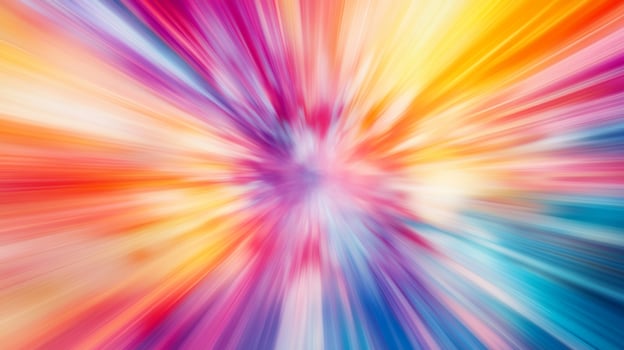 Abstract colorful background with radial blur. Shades of pink, purple, yellow, blue, and orange converge in a central burst of vibrant energy. photo