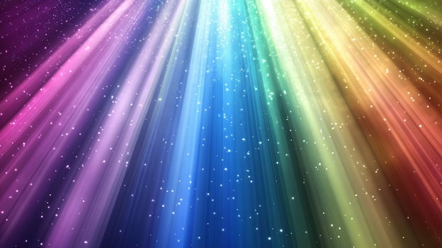 A mesmerizing display of vibrant, colorful light streaks radiating downwards, scattered with sparkling particles, creating a dynamic atmosphere. photo