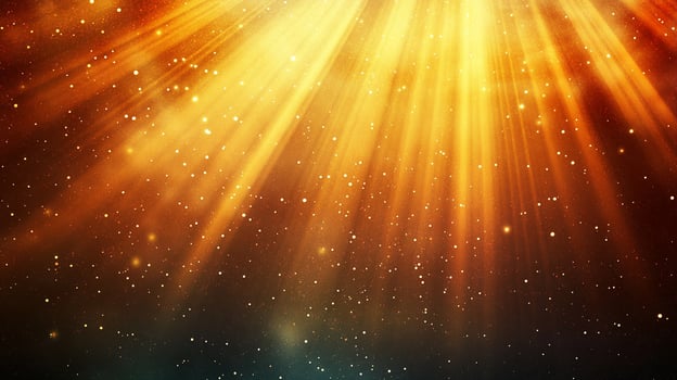 Golden rays of light cascade down, illuminating a field of cosmic dust. A warm and ethereal glow emanates from the heavens. photo