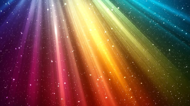 A vibrant rainbow of light rays and glittering particles creates a stunning and magical celestial effect. A colorful burst of spectrum. photo
