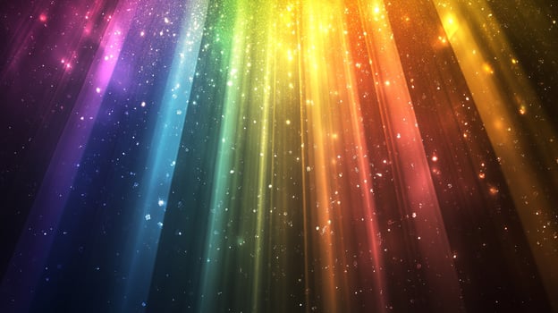 Radiant rainbow spectrum of luminous beams cascades in a mesmerizing display of light and color, like celestial rain. Abstract art. photo