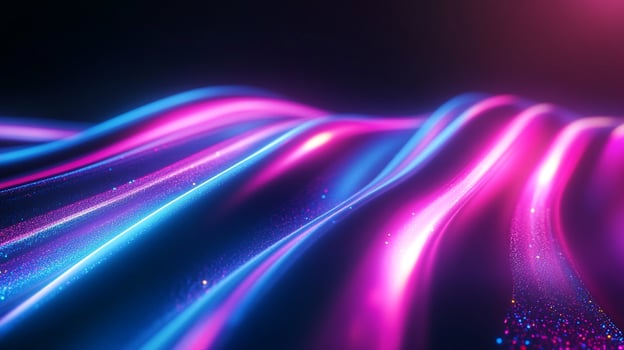 Abstract waves of neon light create a dynamic and vibrant flow. Blue and purple blend in a futuristic digital landscape. Energy in motion. photo