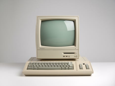 An old computer with a keyboard and monitor photo