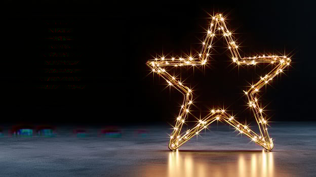 Glowing star shaped light bursting through shadowy background, radiating festive brilliance Copy space for text photo
