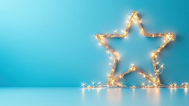 Hollywood star sign illuminating blue backdrop, featuring vintage light bulbs representing creative success and ambitious aspirations background Copy space for text photo