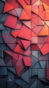 Abstract geometric pattern with red and gray shapes on a textured surface in a vibrant setting photo
