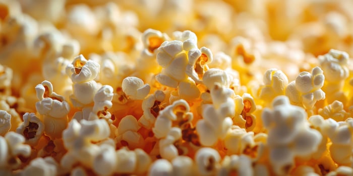 Freshly popped popcorn glistens under warm light in a cozy setting photo