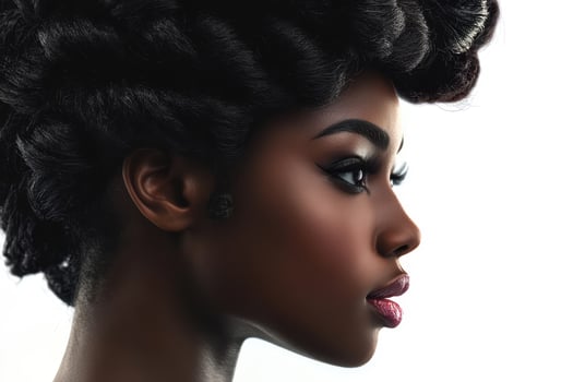 Elegant profile of young african female with intricate hairstyle photo